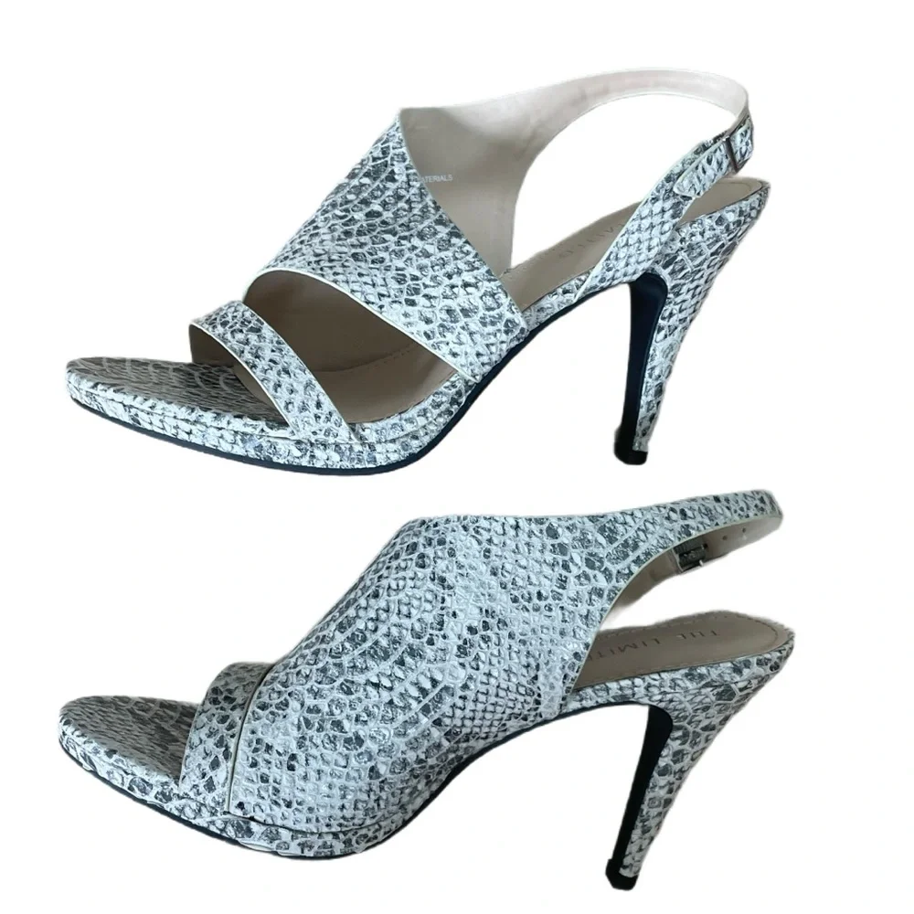 New Elegant The Limited Terra Grey Snakeskin Print Slingback Heels size 9.5